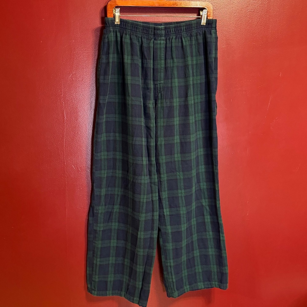 L.L. Bean Flannel Pajama Pants Size L Green Blue Plaid‎ Vintage Cozy Classic